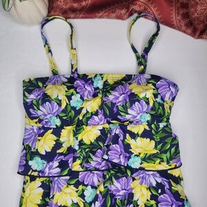 A Shore Fit Swim Top Purple Yellow Floral Size 6